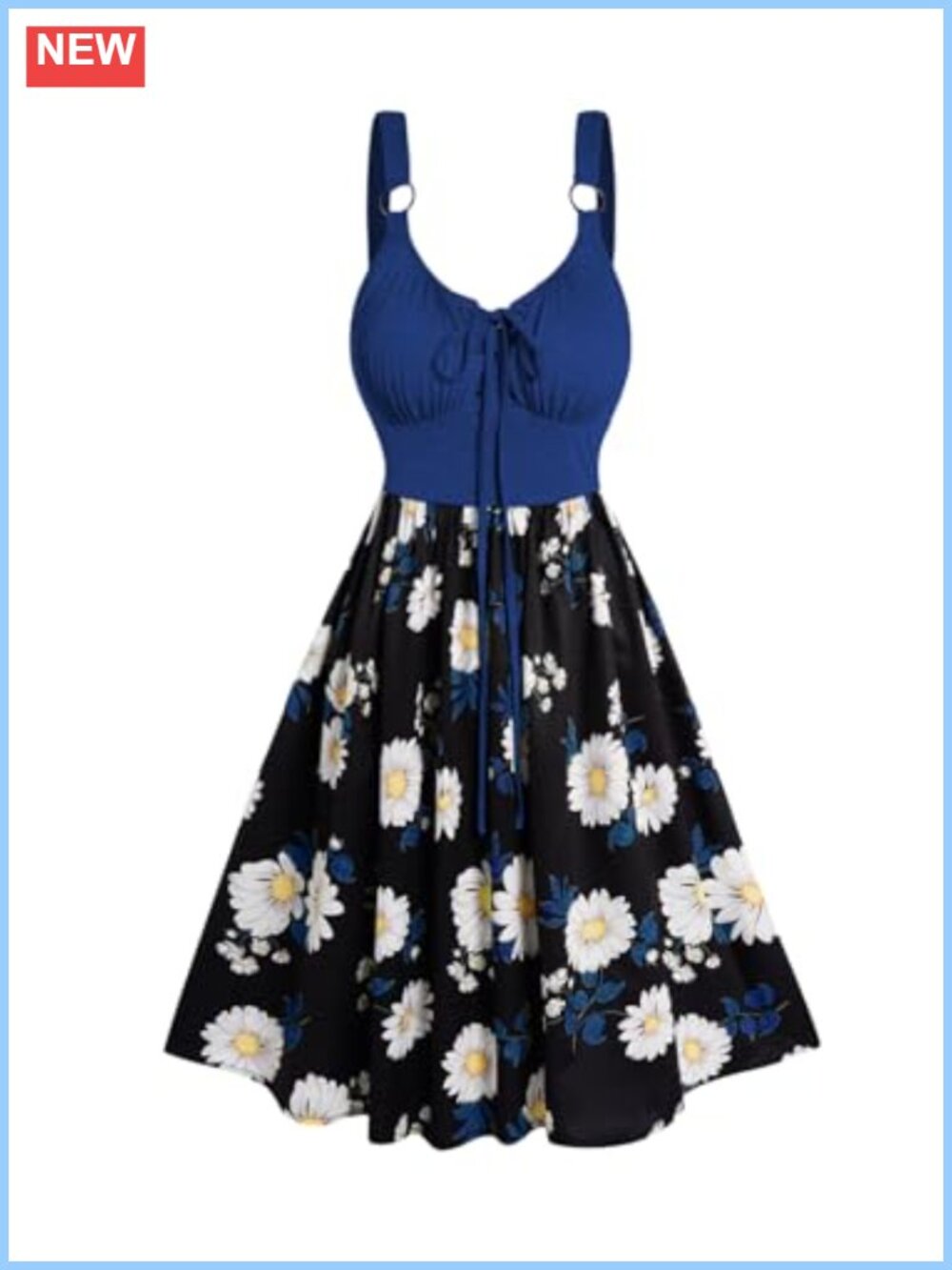 Sunflower Floral Print A-Line Tank Dress Sleeveless Scoop Neck Mini